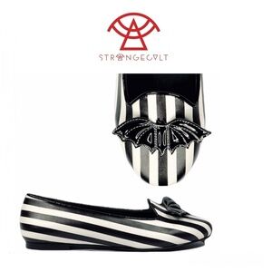STRANGE CVLT Lydia Bat Black and White Striped Flat Size 6